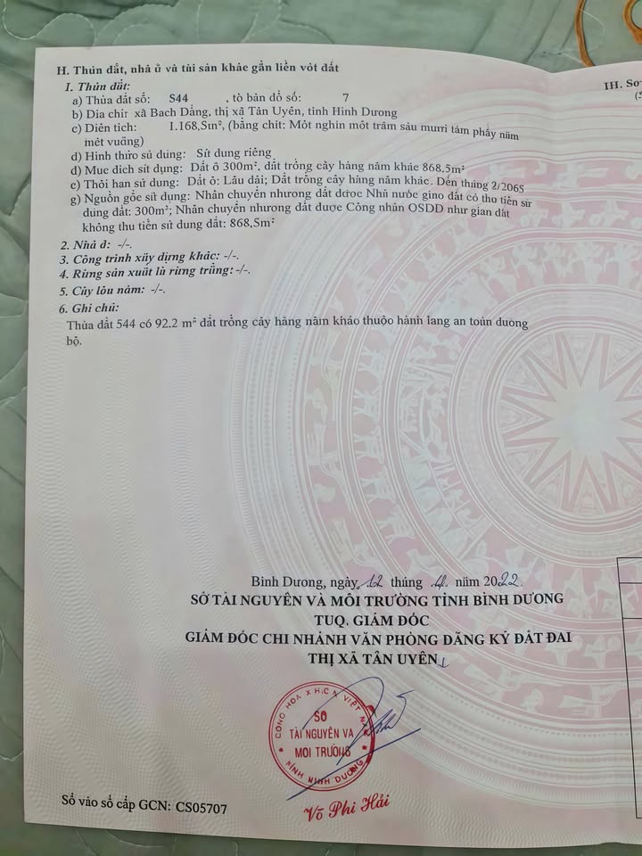 Đất Nền Nghỉ Dưỡng 1168m² Bạch Đằng, Tân Uyên - Giá Tốt