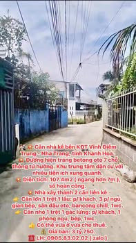 Nhà Vĩnh Điềm Trung Nha Trang 107m² 3.75 tỷ - Ô tô vào tận nhà