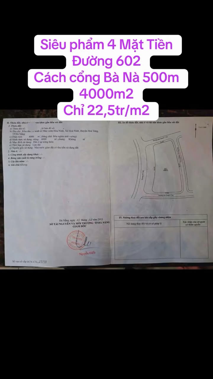 Đất Vàng Bà Nà Hills 4000m² Lô Góc 4 Mặt Thoáng - Đầu Tư Sinh Lời