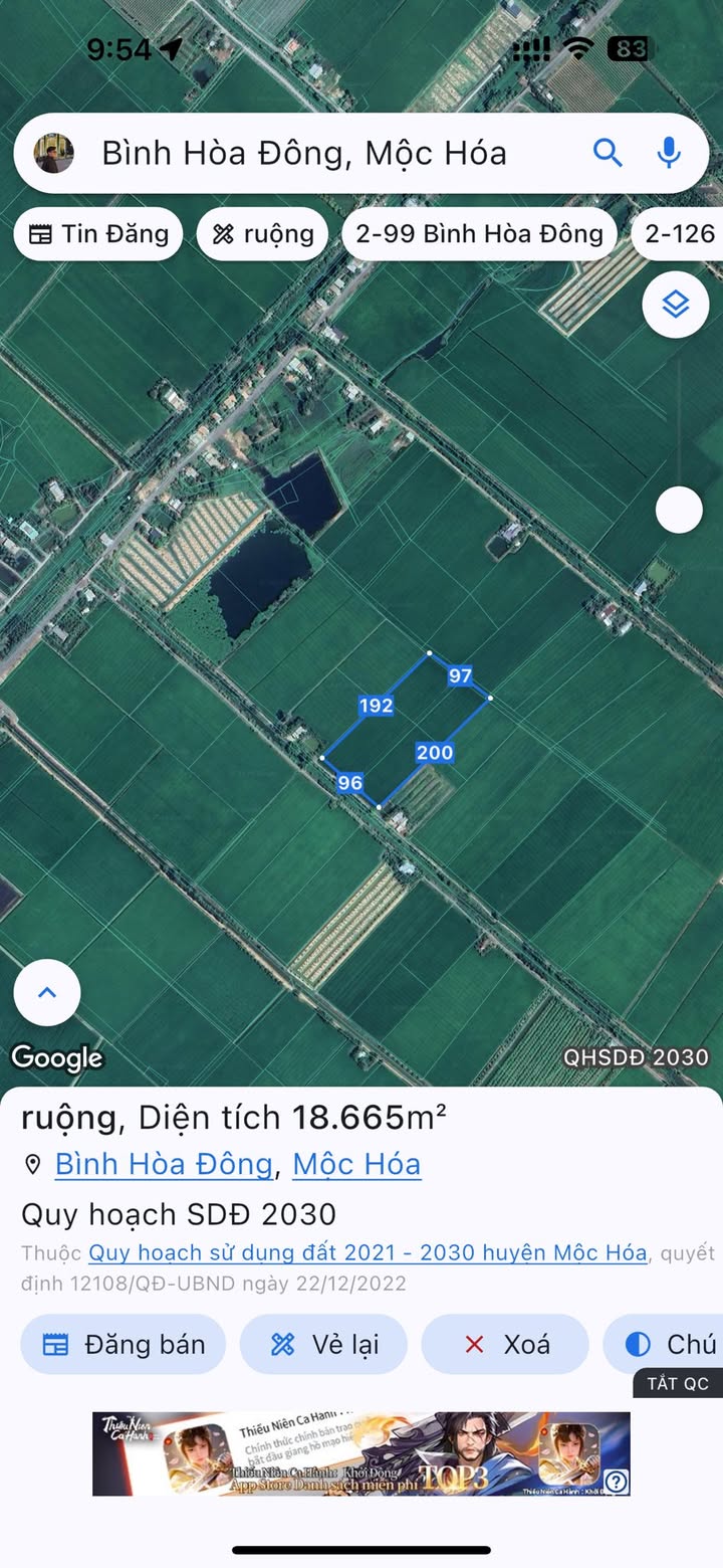 Bán Đất Lúa 3 Vụ 19.384m² Tại Mộc Hóa, Long An - Giá 2.7 Tỷ