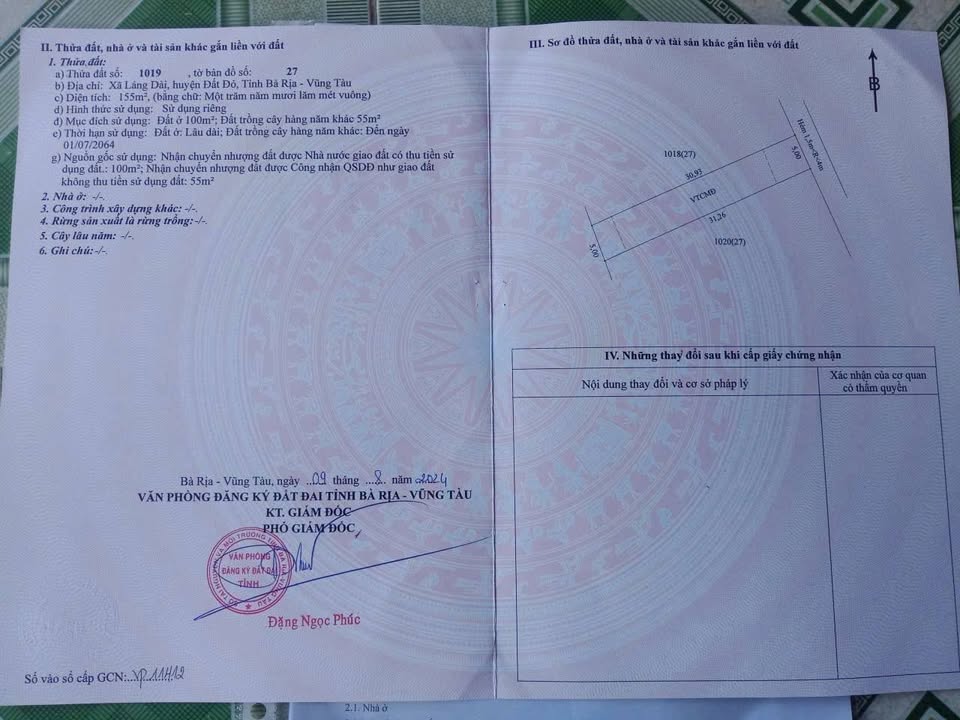 Đất Xã Đất Đỏ 155m² Sổ đỏ chính chủ - Giá 900 triệu