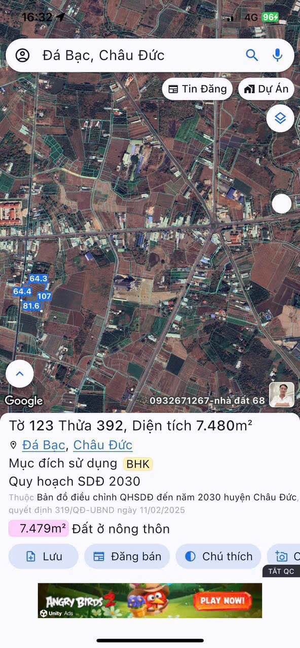 Đất Vườn 7480m² Xã Đá Bạc, Châu Đức - Sổ Đỏ, Gần Cao Tốc