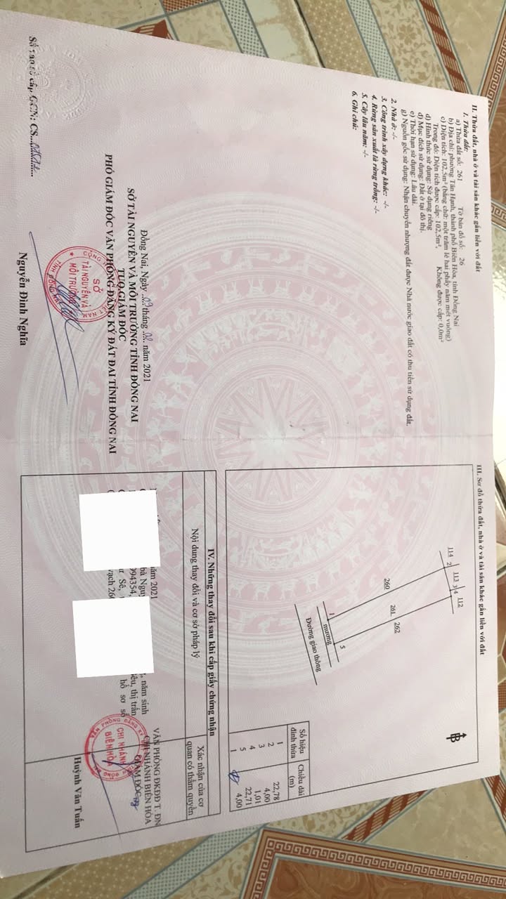 Bán Đất Thổ Cư 102.5m² Phường Tân Hạnh, Biên Hòa - Sổ Hồng Riêng, Giá Tốt