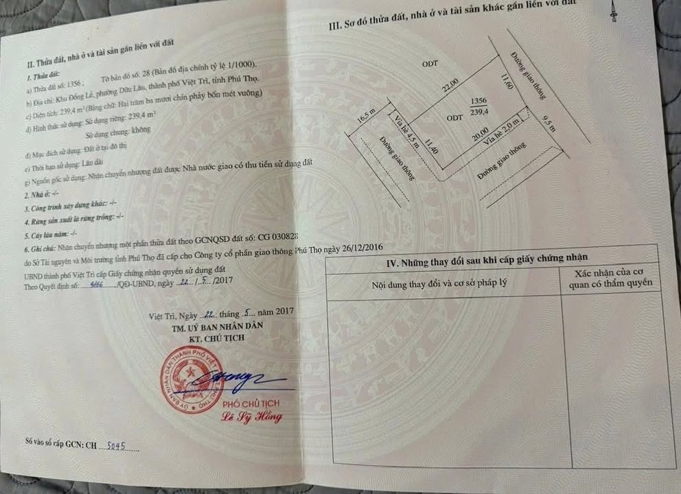 Đất nền Chu Văn An, Việt Trì 239m² - Tiềm năng tăng giá vượt trội!