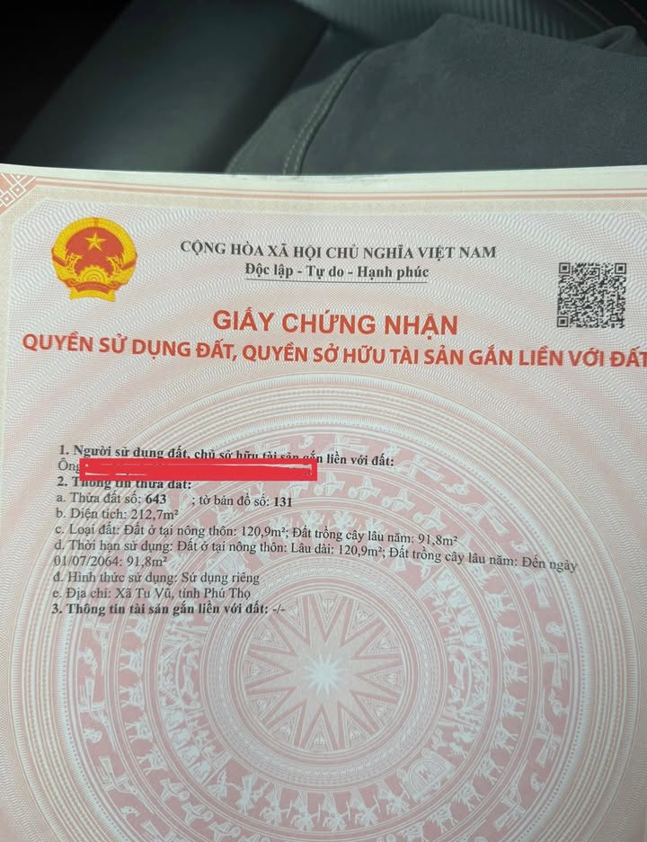 Đất nền Hoàng Xá Thanh Thủy 212m² 2 tỷ - Sổ đỏ chính chủ