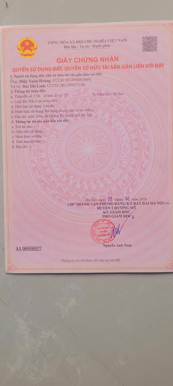 Đất Tốt Động Chương Mỹ 85.8m² Sổ Đỏ - Ô tô vào đất, giá đầu tư F0