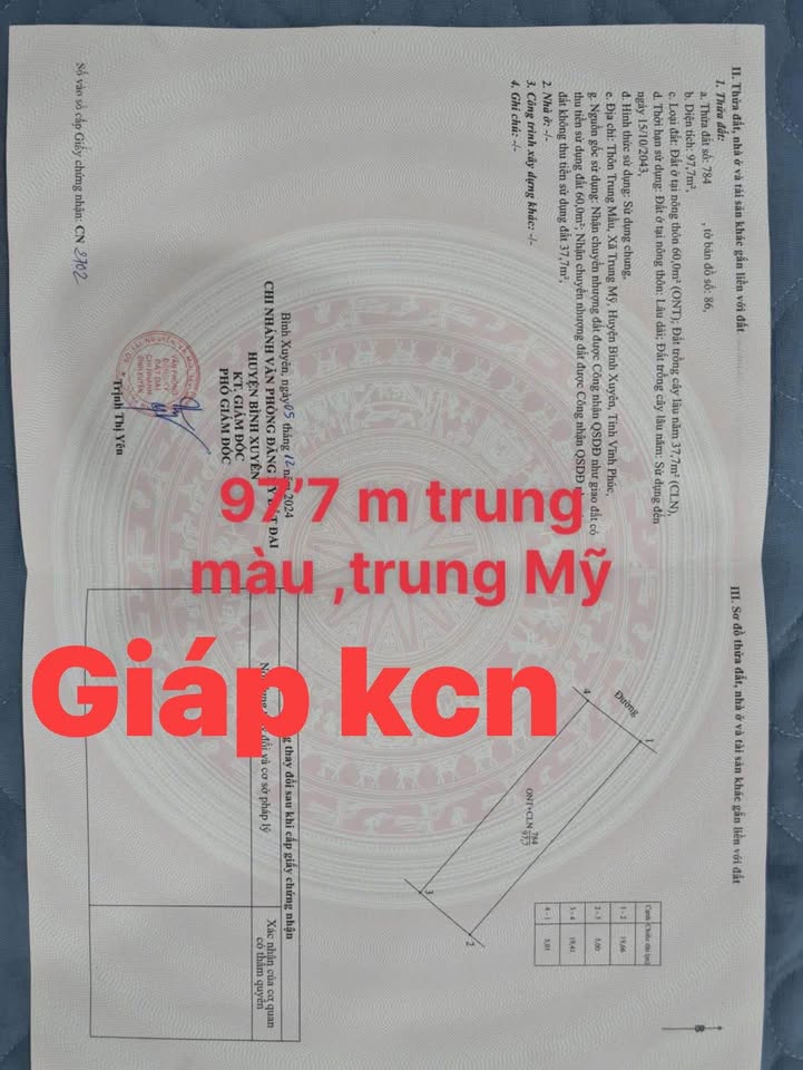 Đất nền Trung Mỹ, Bình Xuyên 97m² - Tiềm năng tăng giá cực lớn!