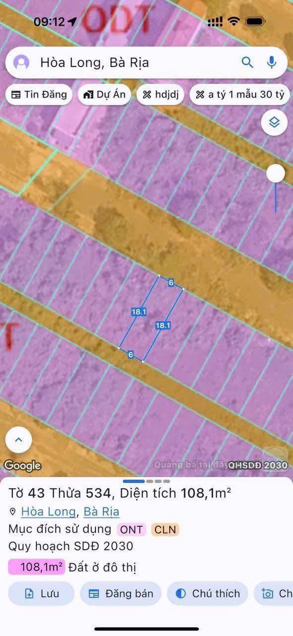 Đất nền Long Tâm TP Bà Rịa 108m² - Đường to ô tô