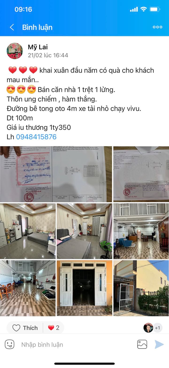 Nhà 2 Tầng 100m² Thôn Ung Chiếm, Bình Thuận - Giá 1.35 Tỷ