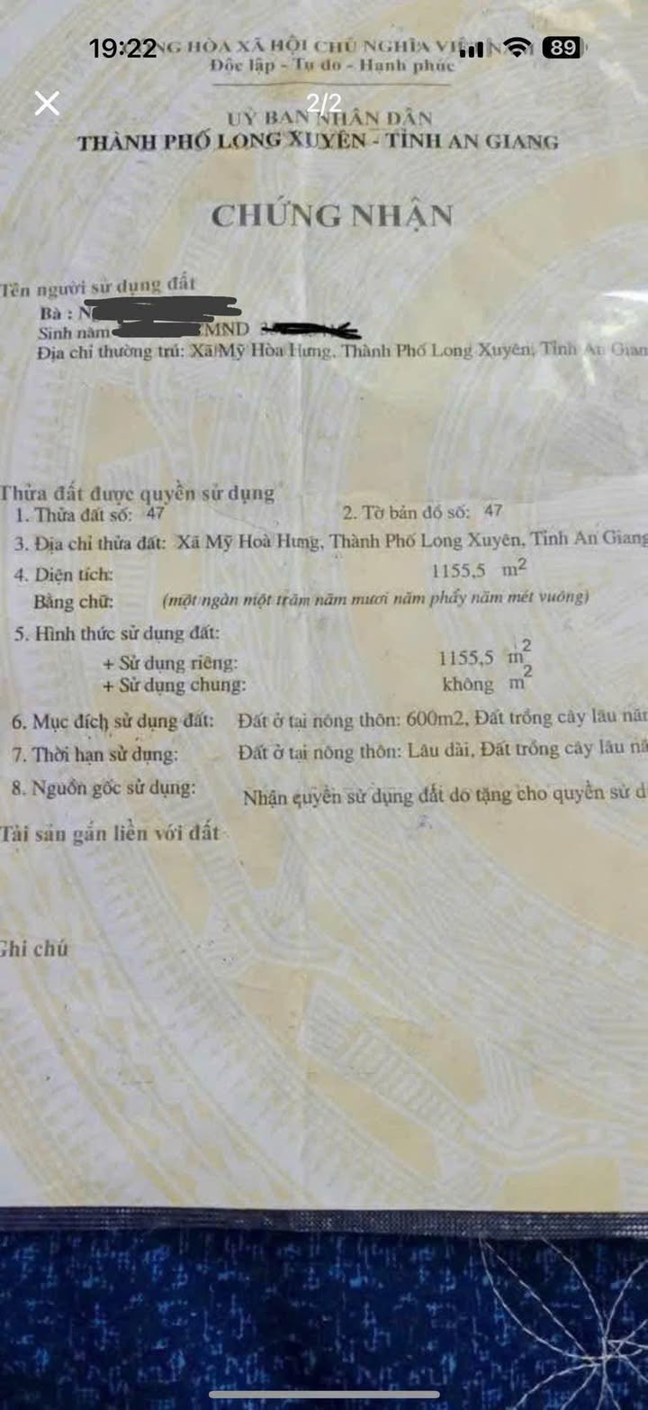 Bán Đất Mỹ Hòa Hưng Long Xuyên 600m² - Giá Tốt, Sẵn Sổ Đỏ
