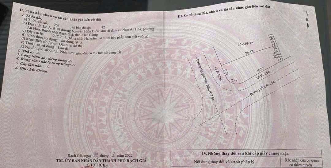 Bán Nền Góc Nguyễn Hiền Điều, Rạch Giá - 228m² Hướng Đông Nam, Kinh Doanh/Ở Đều Đẹp