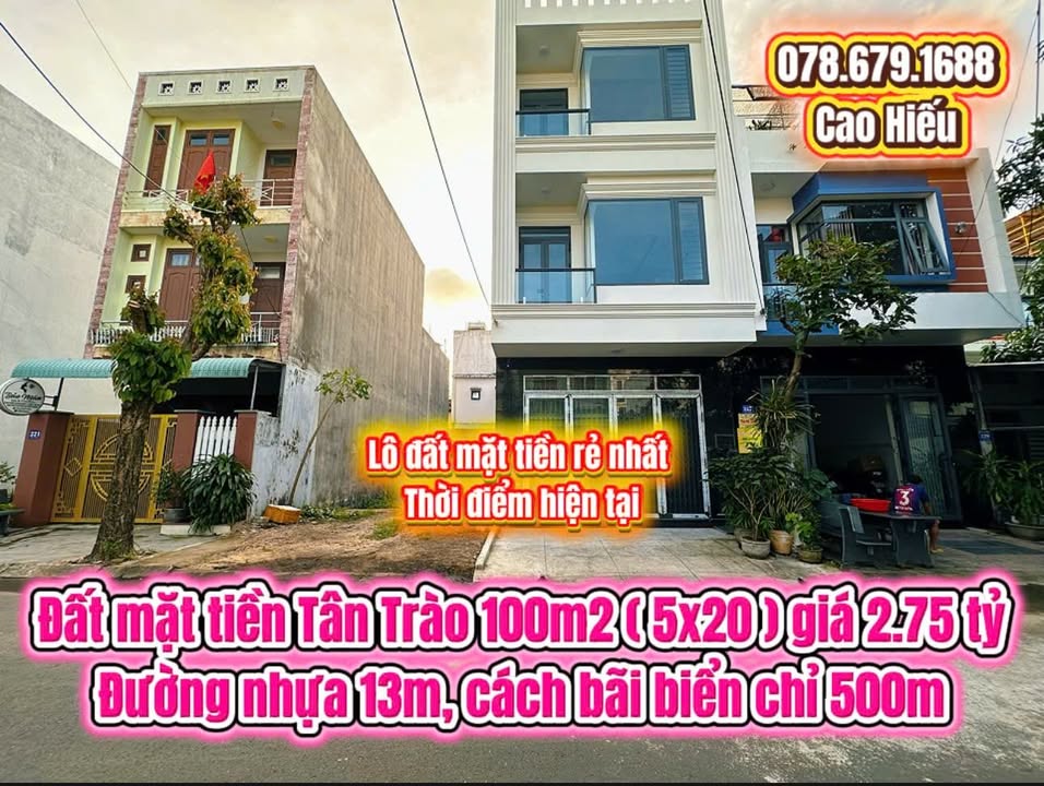 Đất mặt tiền Tân Trào Tuy Hòa 100m² giá 2.75 tỷ - Sổ đỏ chính chủ