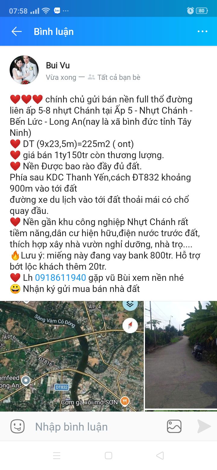 Bán Đất Nền Full Thổ 225m² Mặt Tiền Liên Ấp 5-8, Bến Lức, Long An - Giá Tốt