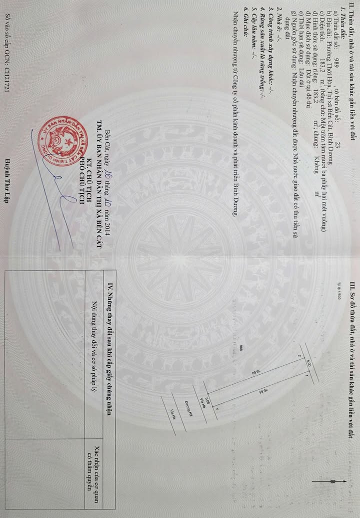 Đất nền Bến Cát 183m² giá 1.8 tỷ - Sổ đỏ chính chủ!