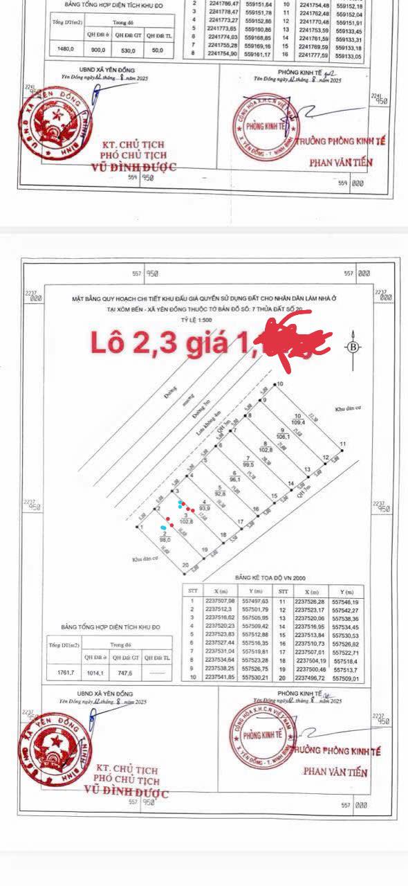 Đất nền Yên Trị - Ý Yên: 98m² mặt tiền 6m, giá nhỉnh 1 tỷ, tiềm năng sinh lời cao