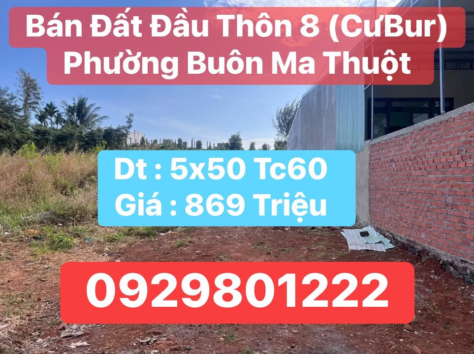 Đất Vàng Buôn Ma Thuột: 5x50m² Thổ Cư, Giá 869 Triệu - Rẻ Hơn 180 Triệu!