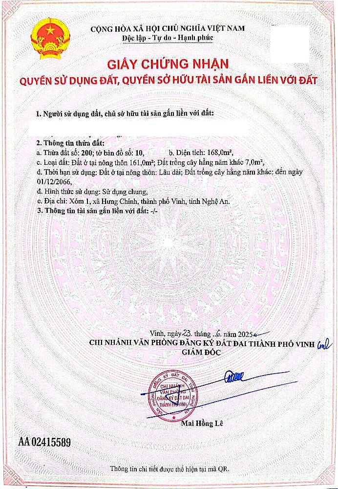 Bán Đất Nền Hưng Chính 168m² Sổ Đỏ Full Thổ Cư - Gần KCN VSIP Nghệ An