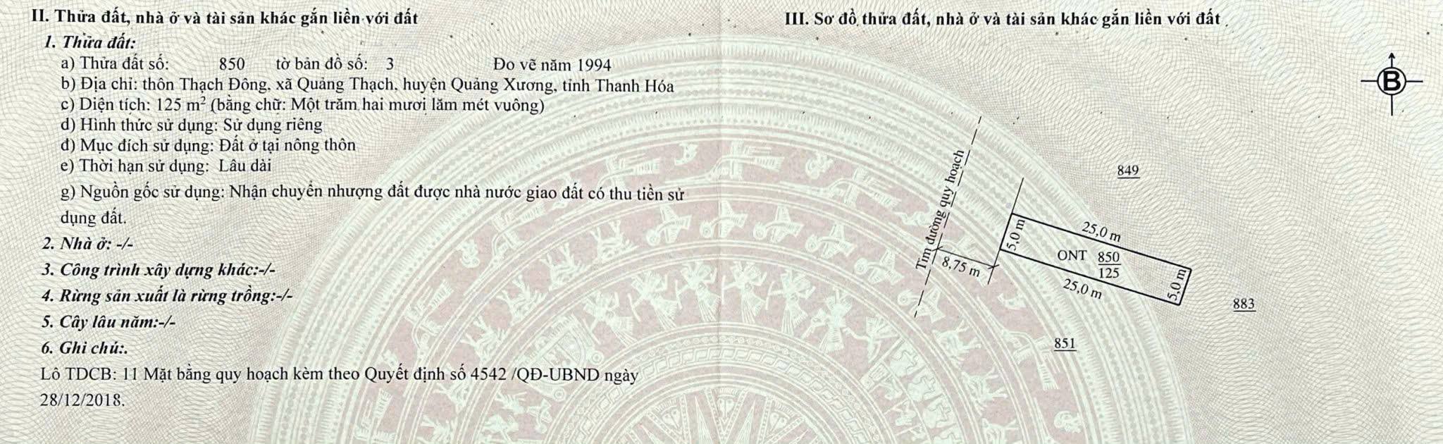 Đất Nền Tiên Trang, Quảng Xương - 125m² Hướng Tây, Giá 8xx Triệu