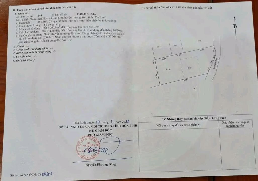 Đất nền Cao Sơn Lương Sơn 864m² 3 tỷ - Sổ đỏ chính chủ