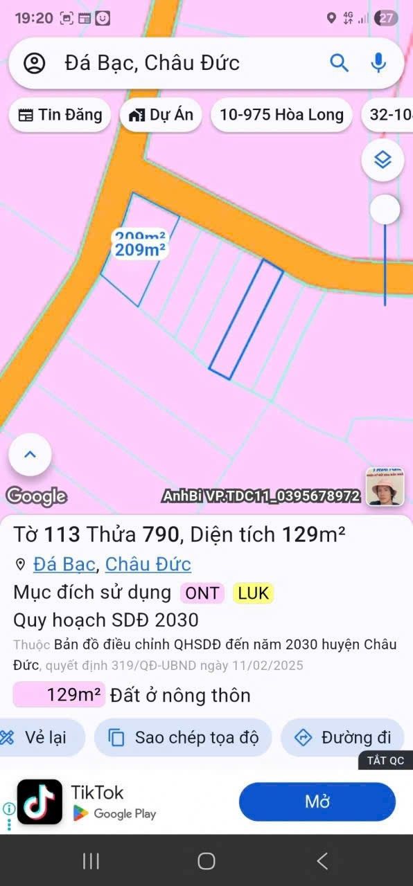 Bán Đất Xã Đá Bạc, Châu Đức 125m² - Sổ Đỏ Cầm Tay, Giá 450 Triệu