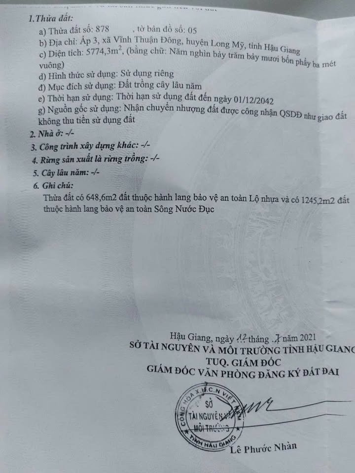 Đất nền 6500m² Ấp 3 Long Mỹ, Hậu Giang - Tiềm năng tăng giá vượt trội!