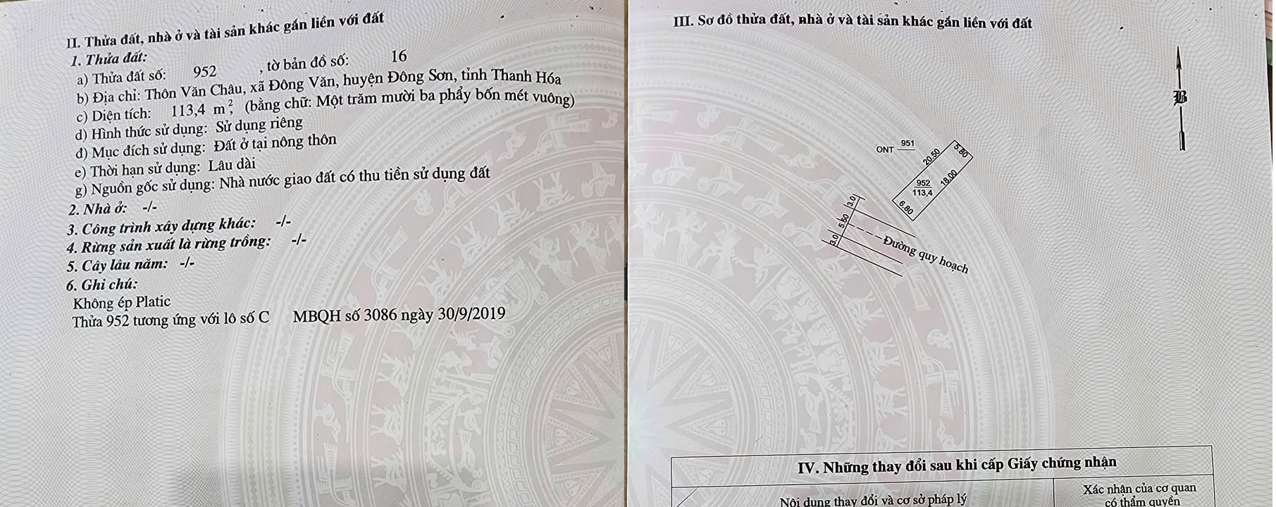Đất nền MB3086 Thanh Hóa 113.4m² giá 1 tỷ - Sổ đỏ chính chủ!