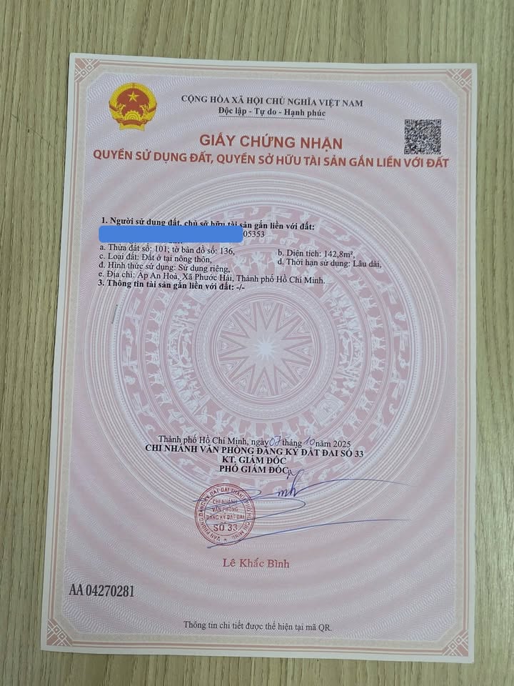 Đất nền Xã Phước Hải, Long Đất 140m² - Đất thổ cư 100%!