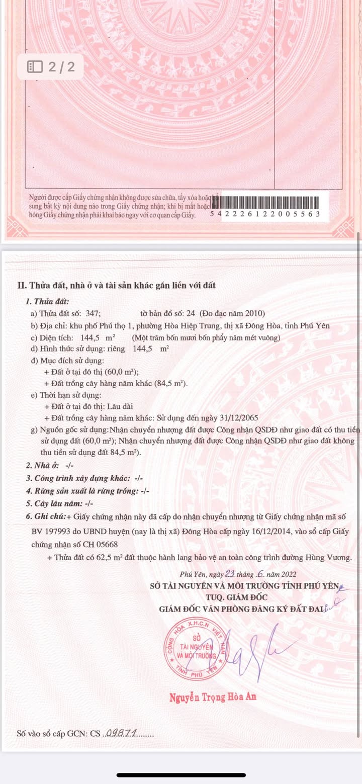 Đất Nền Mặt Tiền Hùng Vương, Hòa Hiệp - 140m² Thổ Cư, Giá 2.5 Tỷ