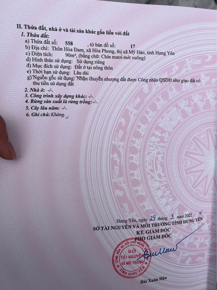 Đất nền Hòa Phong Mỹ Hào 90m² giá 1 tỷ - Sổ đỏ chính chủ!