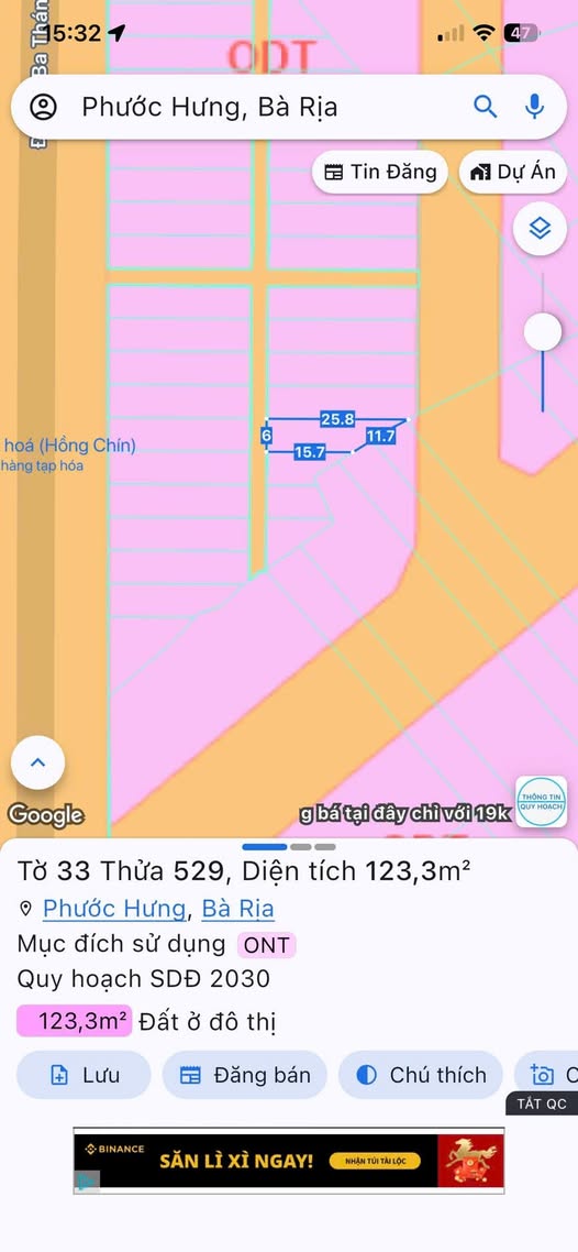 Đất nền Phước Hưng Bà Rịa 123m² 1.6 tỷ - Đất thổ cư 100%