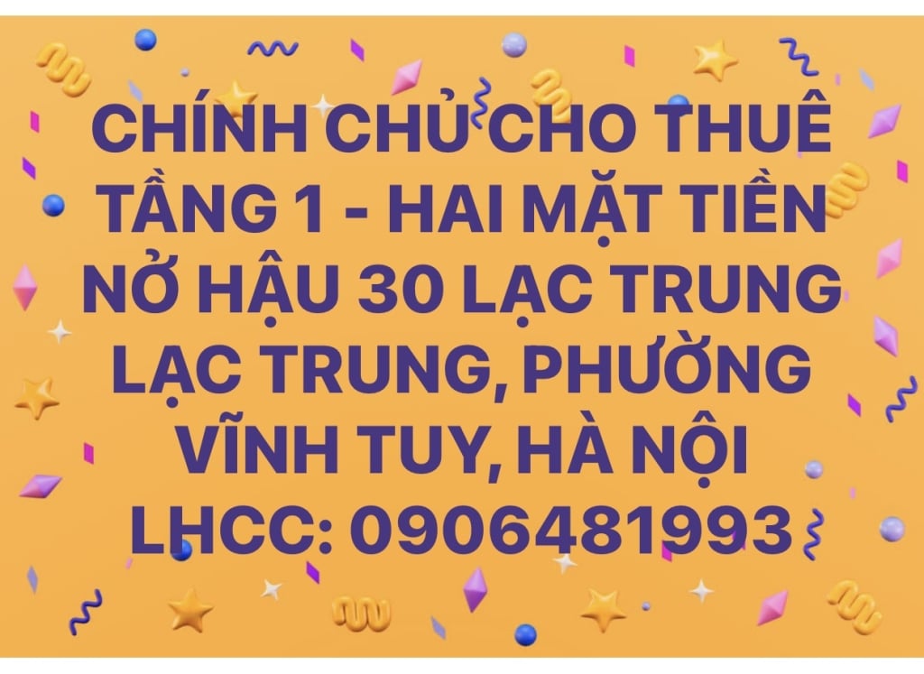 Cho thuê mặt bằng 90m² 2 mặt tiền kinh doanh sầm uất - Vĩnh Tuy, Hà Nội