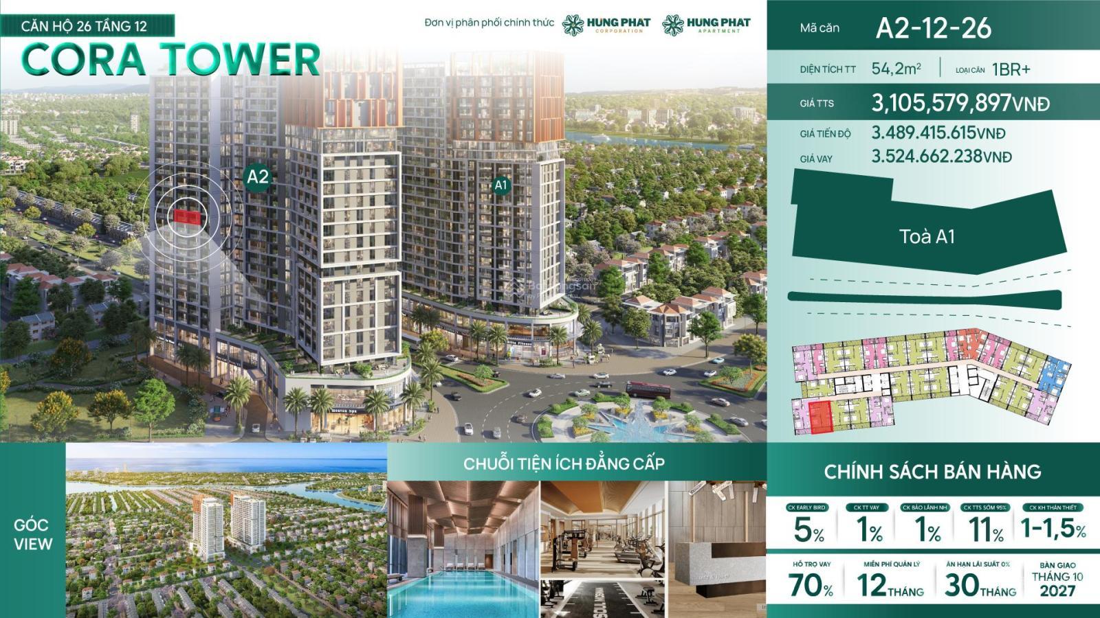 Căn hộ Cora Tower Hòa Xuân 55m² - Chủ đầu tư Sun Group uy tín