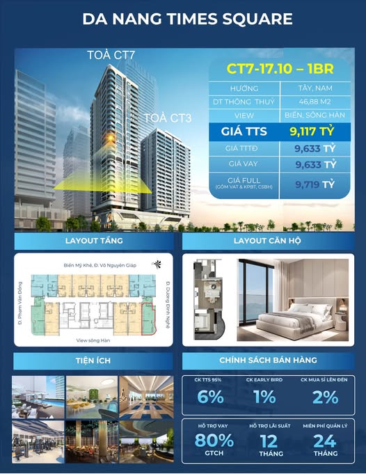 Căn hộ Võ Nguyên Giáp, Đà Nẵng 47m² - View đẹp, ôm trọn thành phố!