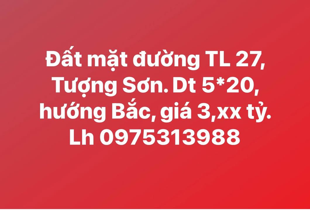 Bán đất TL 27 Tượng Sơn Hà Tĩnh 100m² giá 3 tỷ - Sổ đỏ chính chủ
