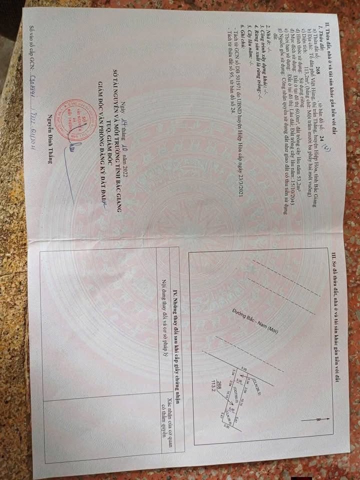 Đất Mặt Tiền Đường Bắc Nam, TT. Thắng, Hiệp Hòa - 120m² Giá Đầu Tư