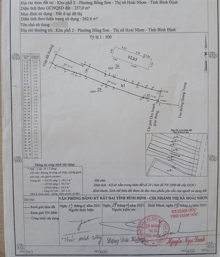 Bán Đất 2 Mặt Tiền Quang Trung Bồng Sơn 262.6m² - Sổ Hồng Thổ Cư