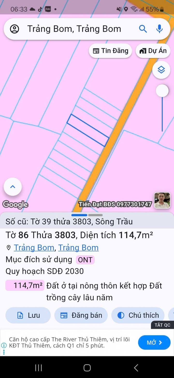 Đất Sổ Hồng Thổ Cư 115m² Trảng Bom - Giá 8xx Triệu, Chính Chủ Bán Gấp