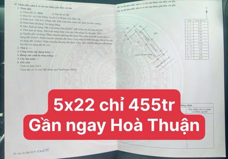 Đất nền Xã Cuor Đăng, Cư M'gar 110m² - Sổ đỏ chính chủ!