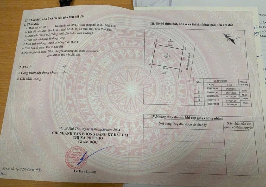 Bán đất nền Thị xã Phú Thọ 300m² giá 2 tỷ - Sổ đỏ chính chủ!