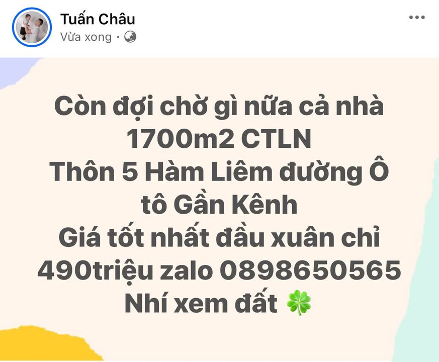 Đất Nền Hàm Liêm 1700m² - Sổ Đỏ Sẵn Sàng - Giá Đầu Xuân Chỉ 490 Triệu