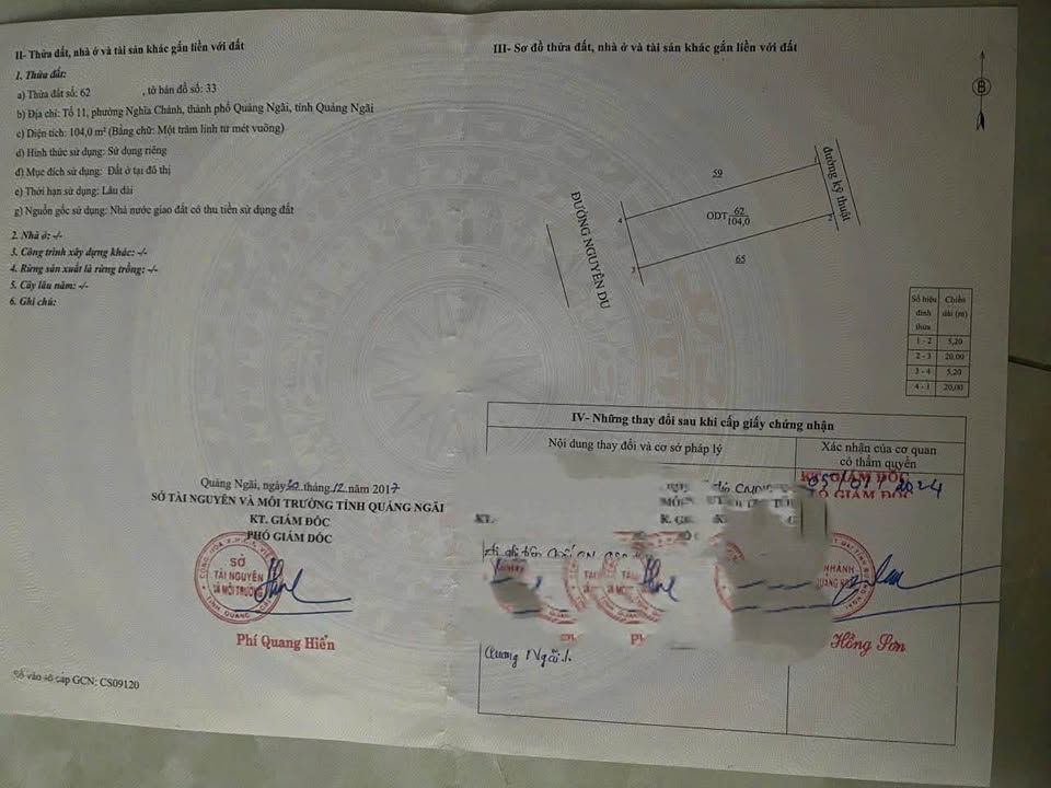 Đất nền Nguyễn Du TP Quảng Ngãi 104m² - Sổ đỏ chính chủ, cạnh Quảng Trường