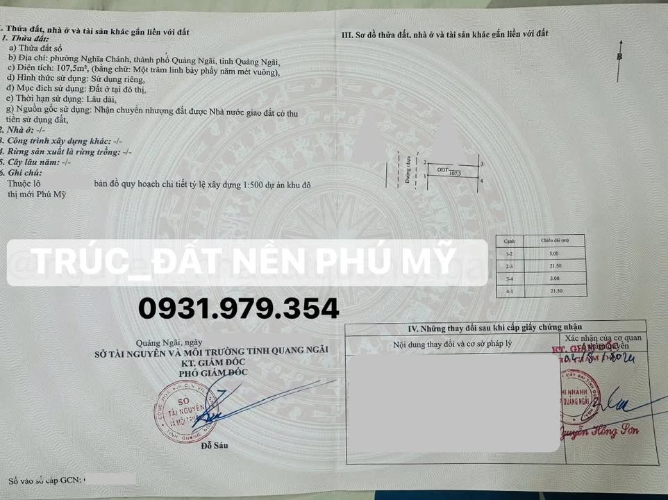 Đất nền HUD Phú Mỹ, Quảng Ngãi 108m² - Sổ đỏ chính chủ, tiềm năng sinh lời!