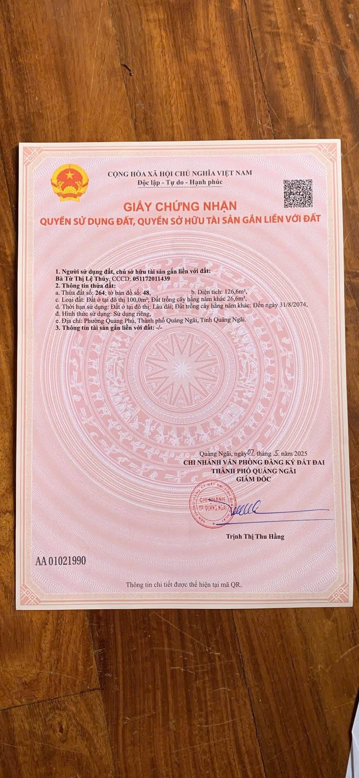 Đất 240m² hẻm ô tô Nguyễn Trãi, Quảng Ngãi - Chính chủ bán gấp