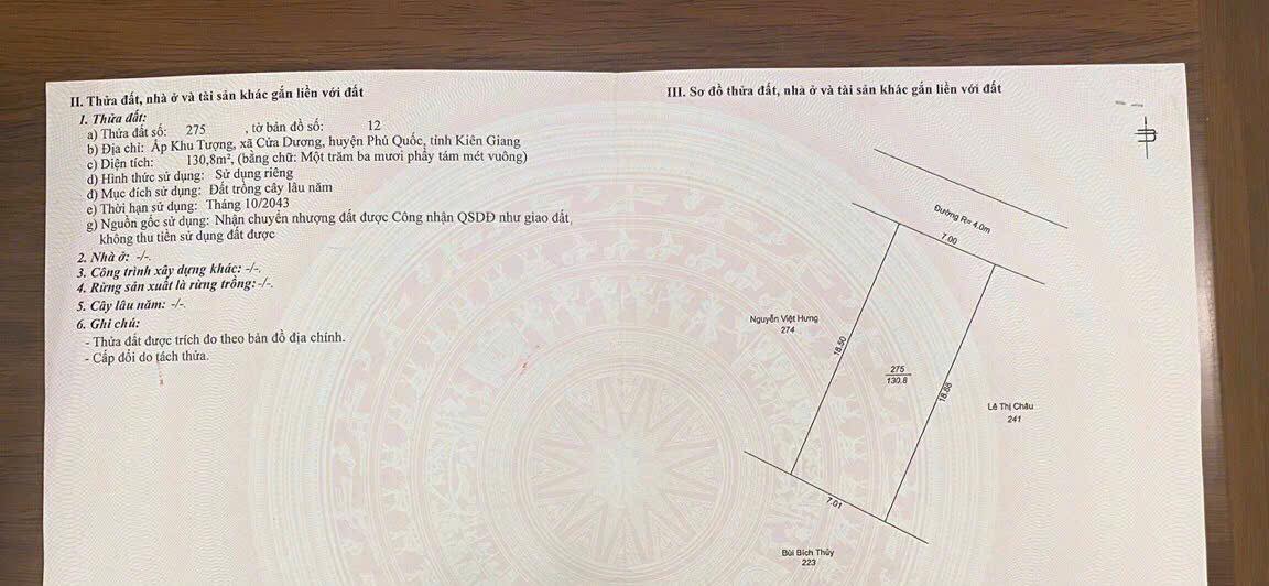 Đất nền Khu Tượng Phú Quốc 130.8m² - Sổ đỏ chính chủ, quy hoạch ODT