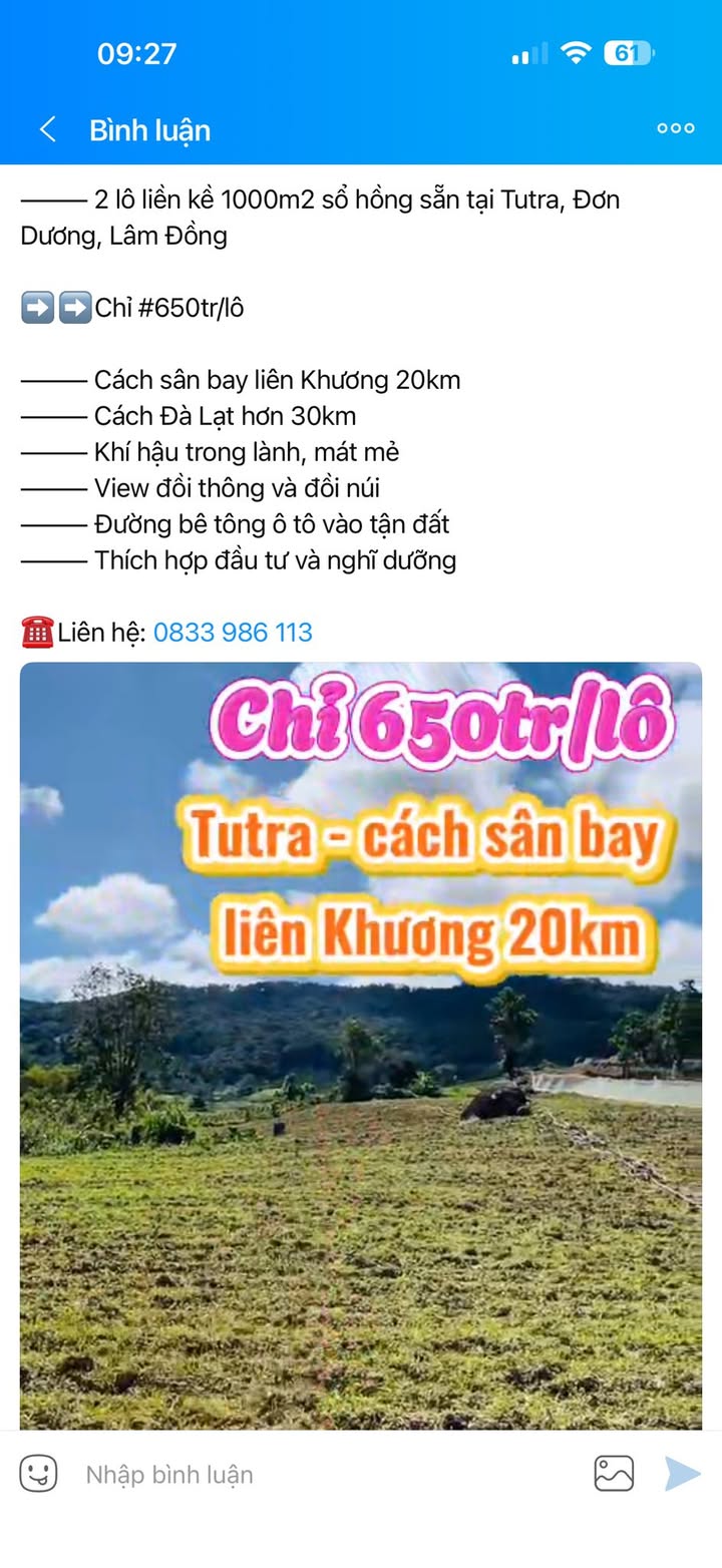 Đất Sào 1000m² Lâm Đồng - Chỉ 549 Triệu - Sổ Hồng Sẵn