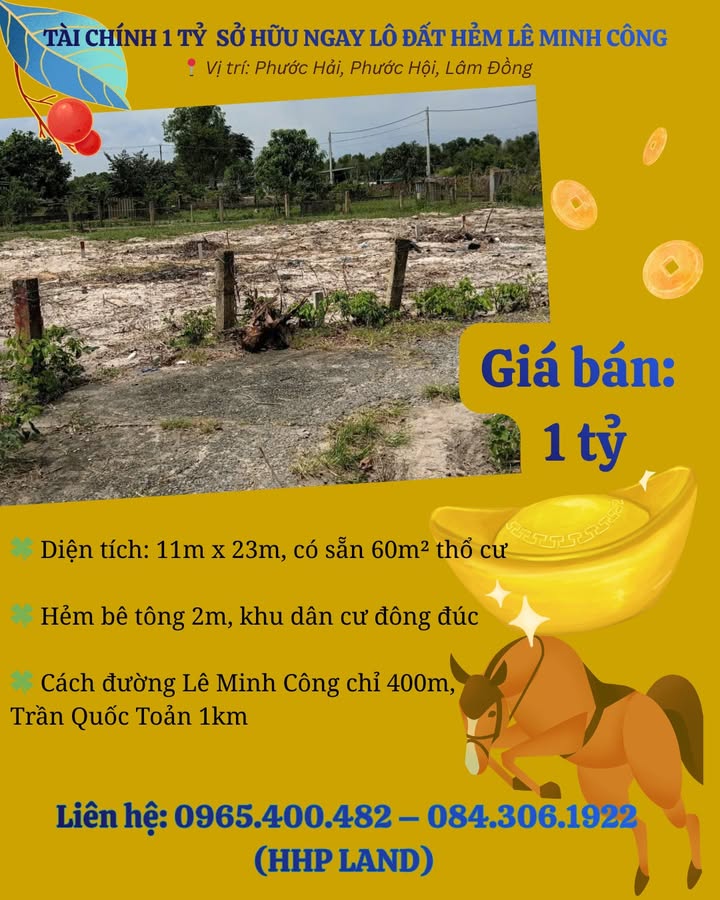 Đất Phước Hội Phan Thiết 253m² 1 tỷ – Pháp lý rõ ràng