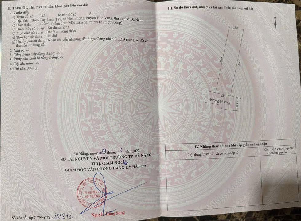 Đất nền Hòa Vang, Đà Nẵng 122m² - Sổ đỏ chính chủ!
