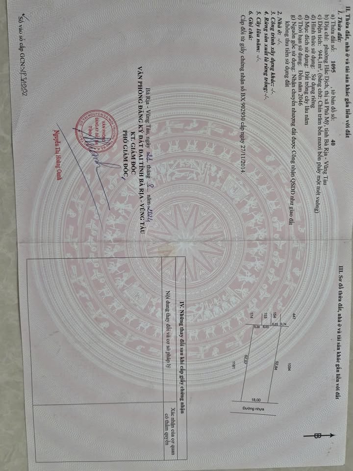 Đất Mặt Tiền Đường Nhựa Hắc Dịch - Phú Mỹ 944m² Giá Tốt