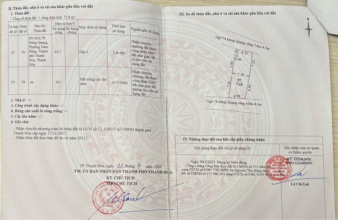 Đất thổ cư Hàm Rồng 72m² - Ngõ ô tô 4m - Giá 1 tỷ nhỉnh