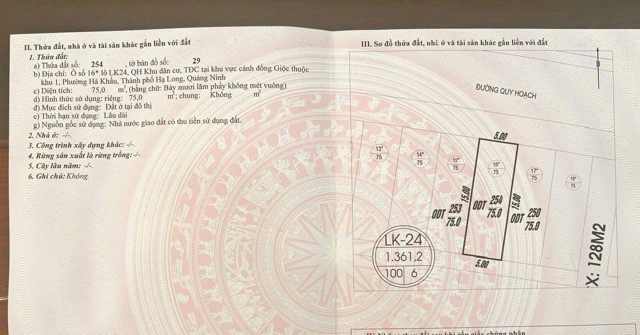 Đất Vàng Mặt Tiền 5m Tái Định Cư Đồng Giộc, Hạ Long - 75m² Hướng Bắc Giá Tốt